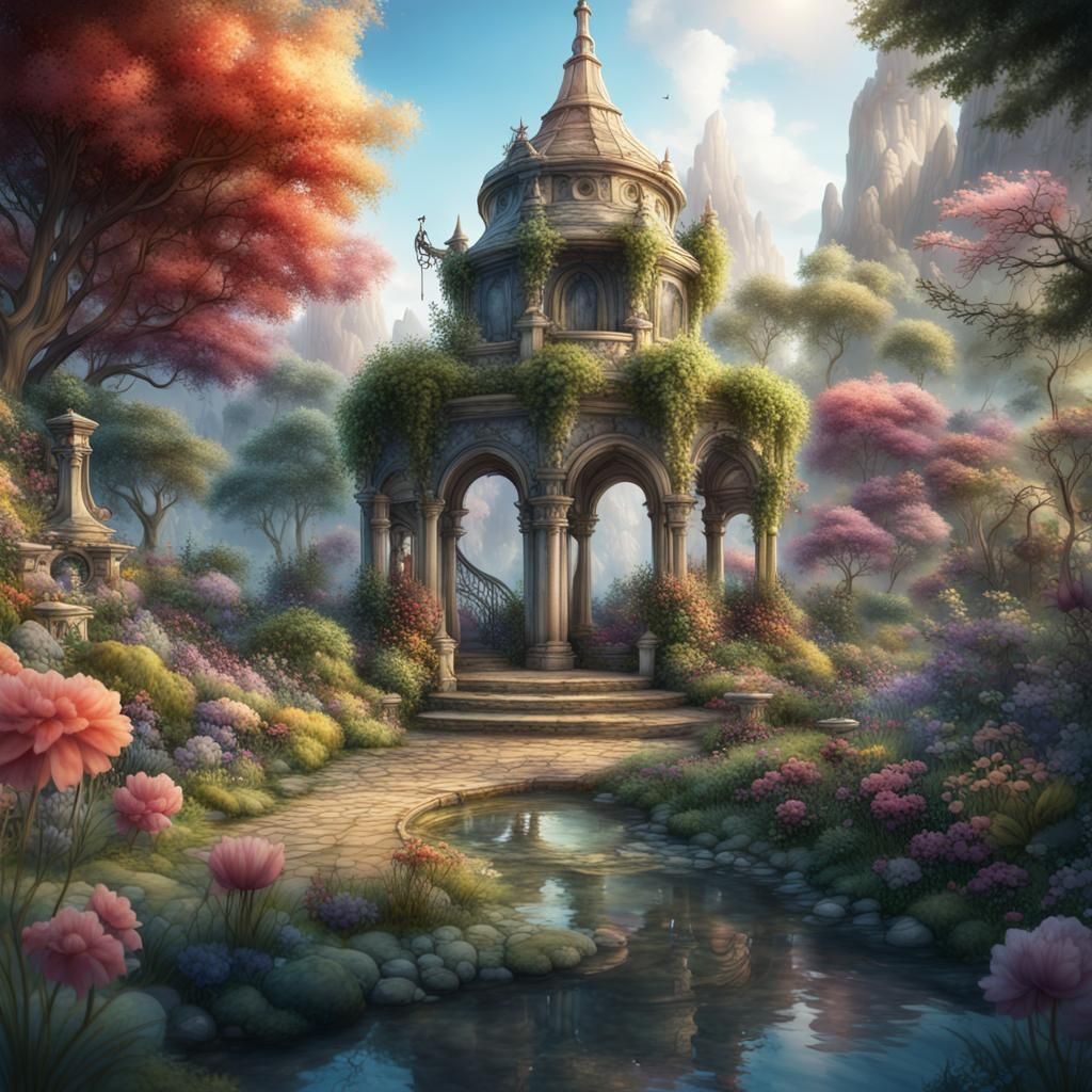 Fantasy Garden in Watercolor Style