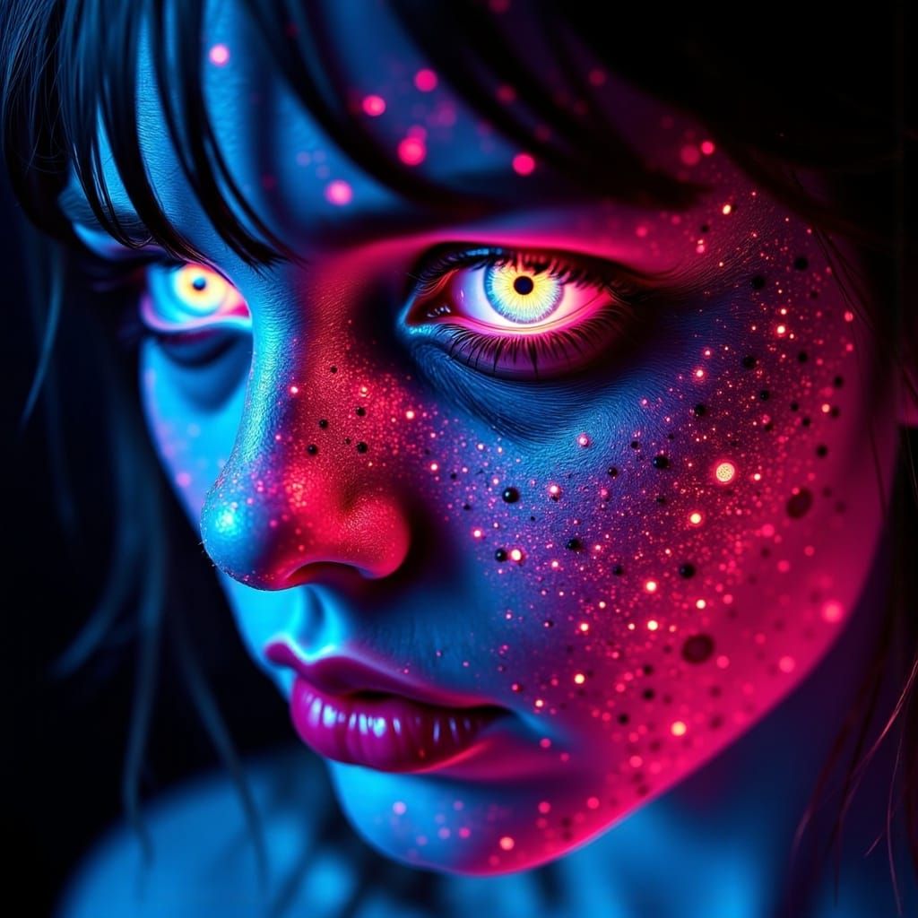 Vibrant Roses in Dark, Glowing, Bioluminescent Beauty