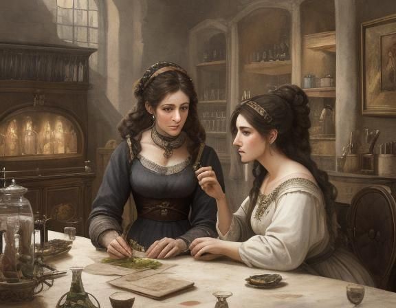 Agrippina and Locusta: Poison Preparation in Watercolor Styl...