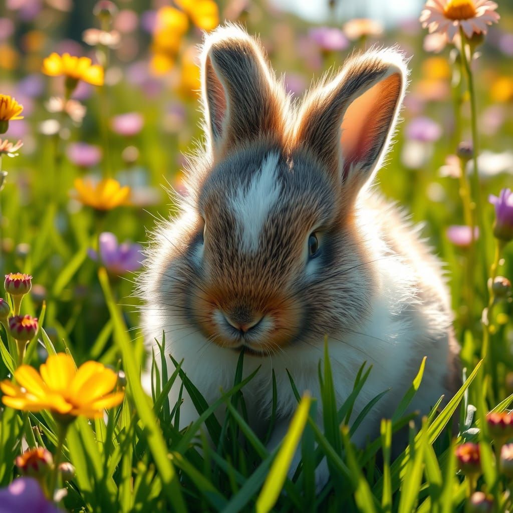 Vibrant Bunny in a Whimsical Wildflower Meadow
