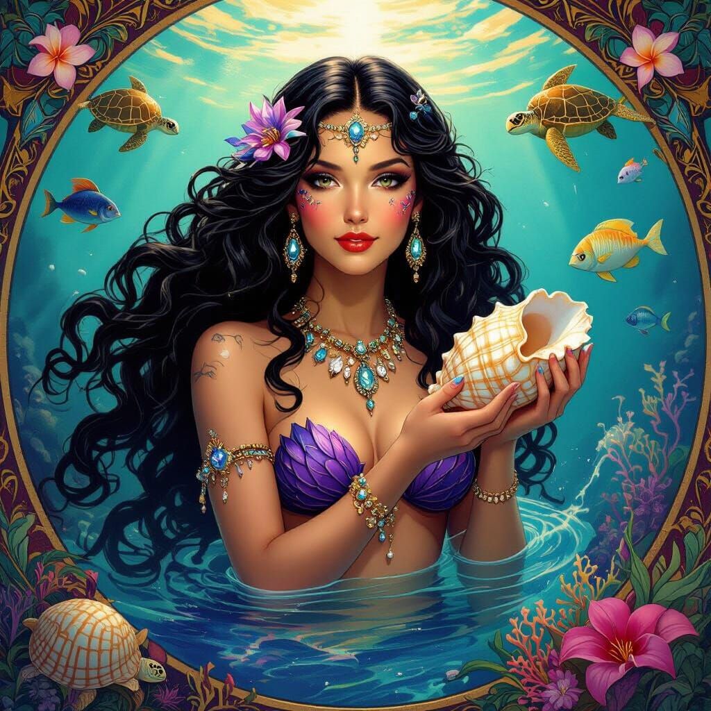 Goddess of the Sea: Mermaid in Bioluminescent Ocean