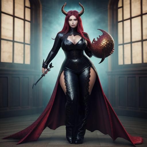 Photorealistic Curvy Woman with Dragon Horns