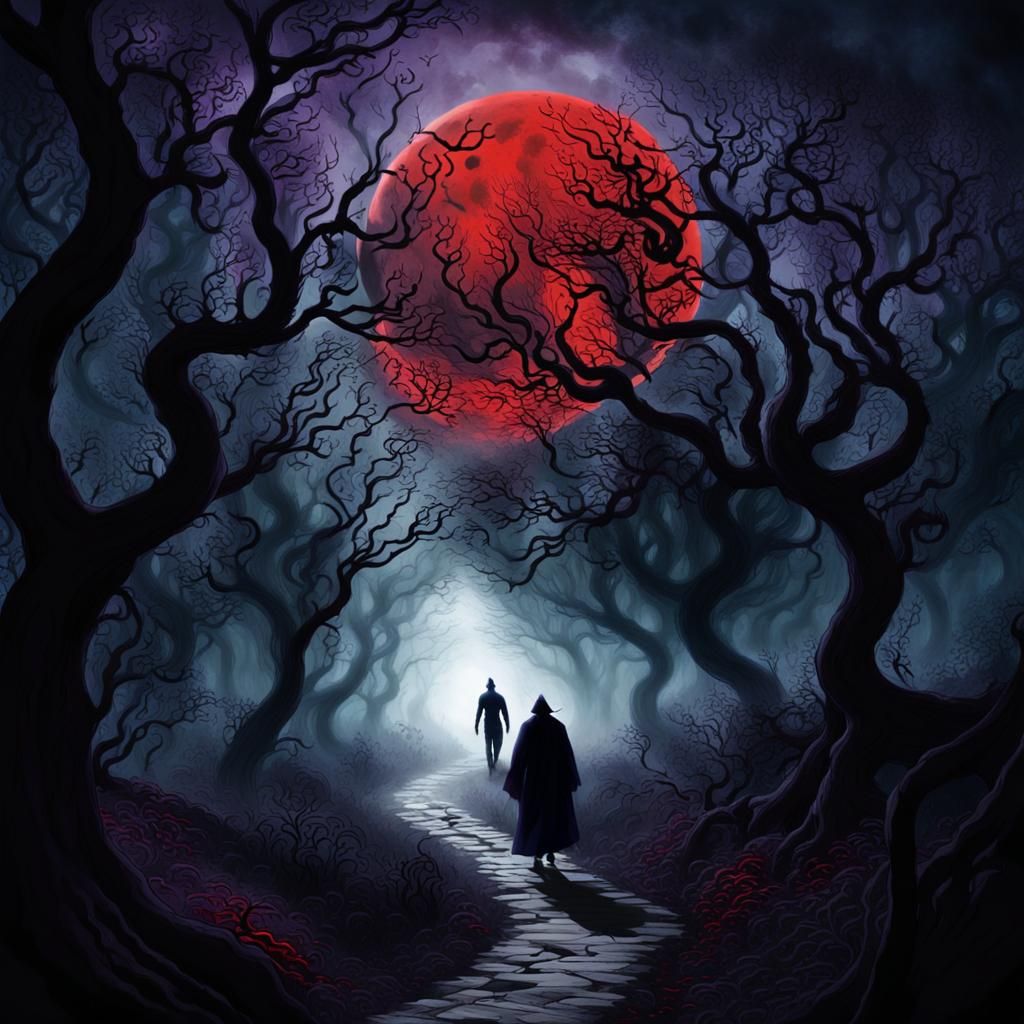 Dark Fantasy Figure Under Black Moon