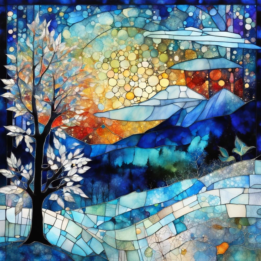 Stained Glass Art Brut Style Illustration