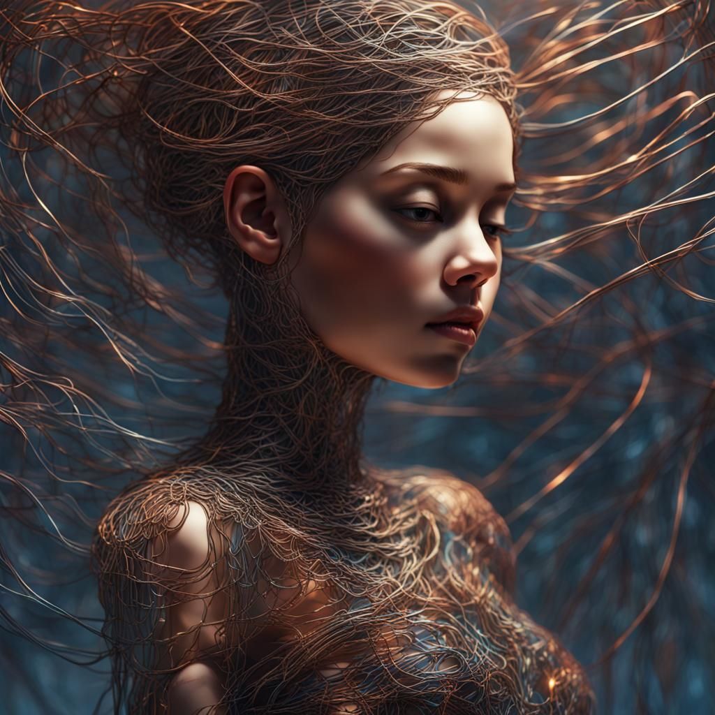 Wireframe Girl in Detailed Matte Painting Style
