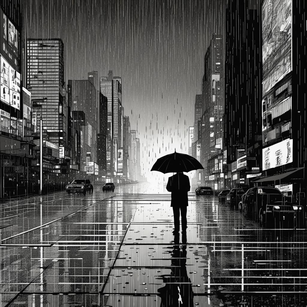 Comic Noir Cityscape with Matrix Rain