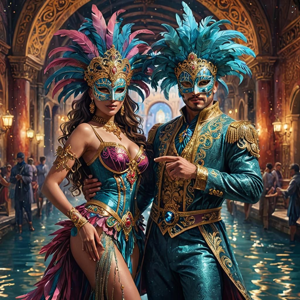 Venetian Masked Ball Watercolor Illustration