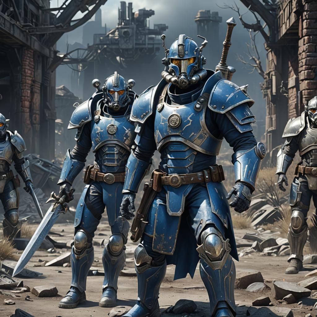 Blue and Silver Warrior with Sword, Matte Painting