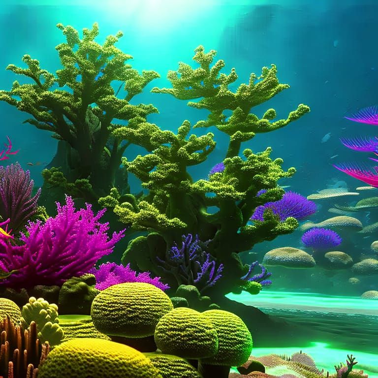 Neon Coral Reef Magical Realism Painting