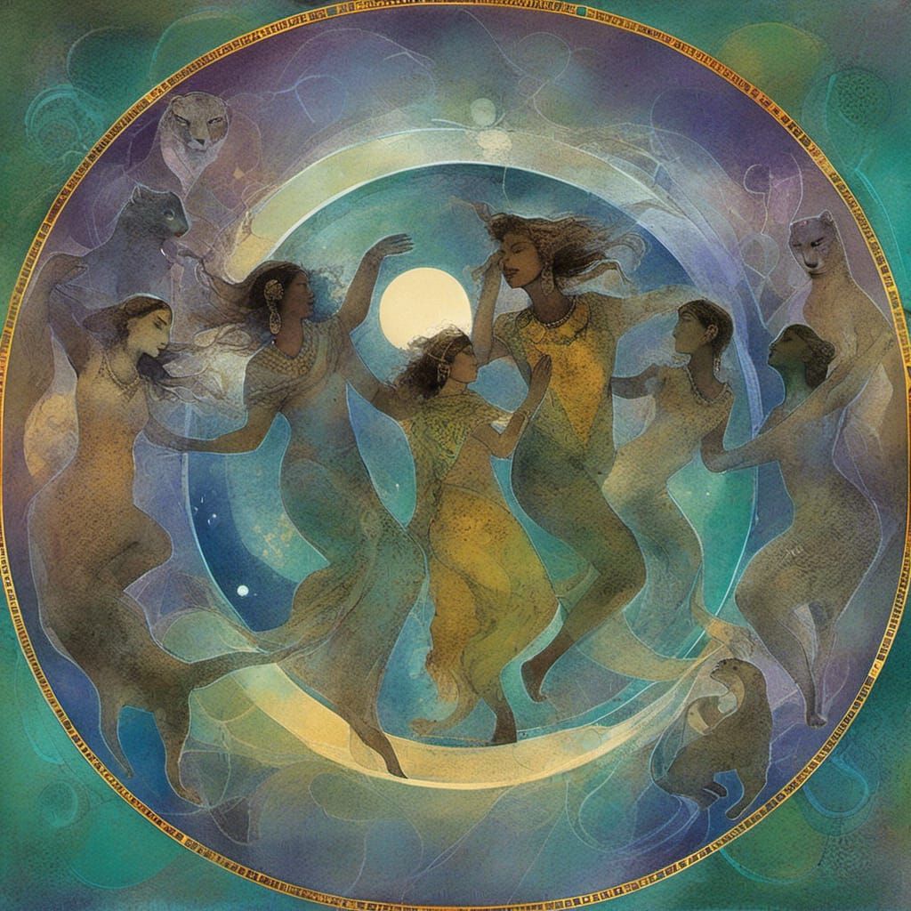 <lora:ArchetypalImagery:1.0> A circle of women dancing with ...