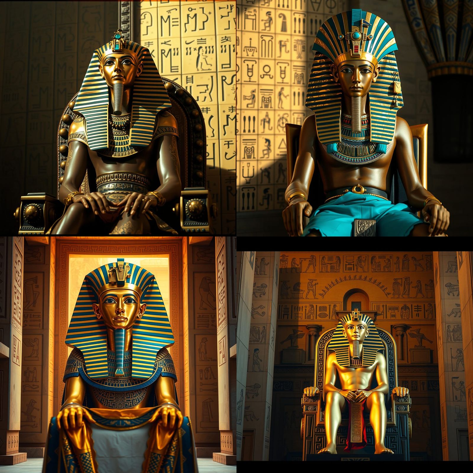 Egyptian Pharaoh on Throne: Cinematic Film Still