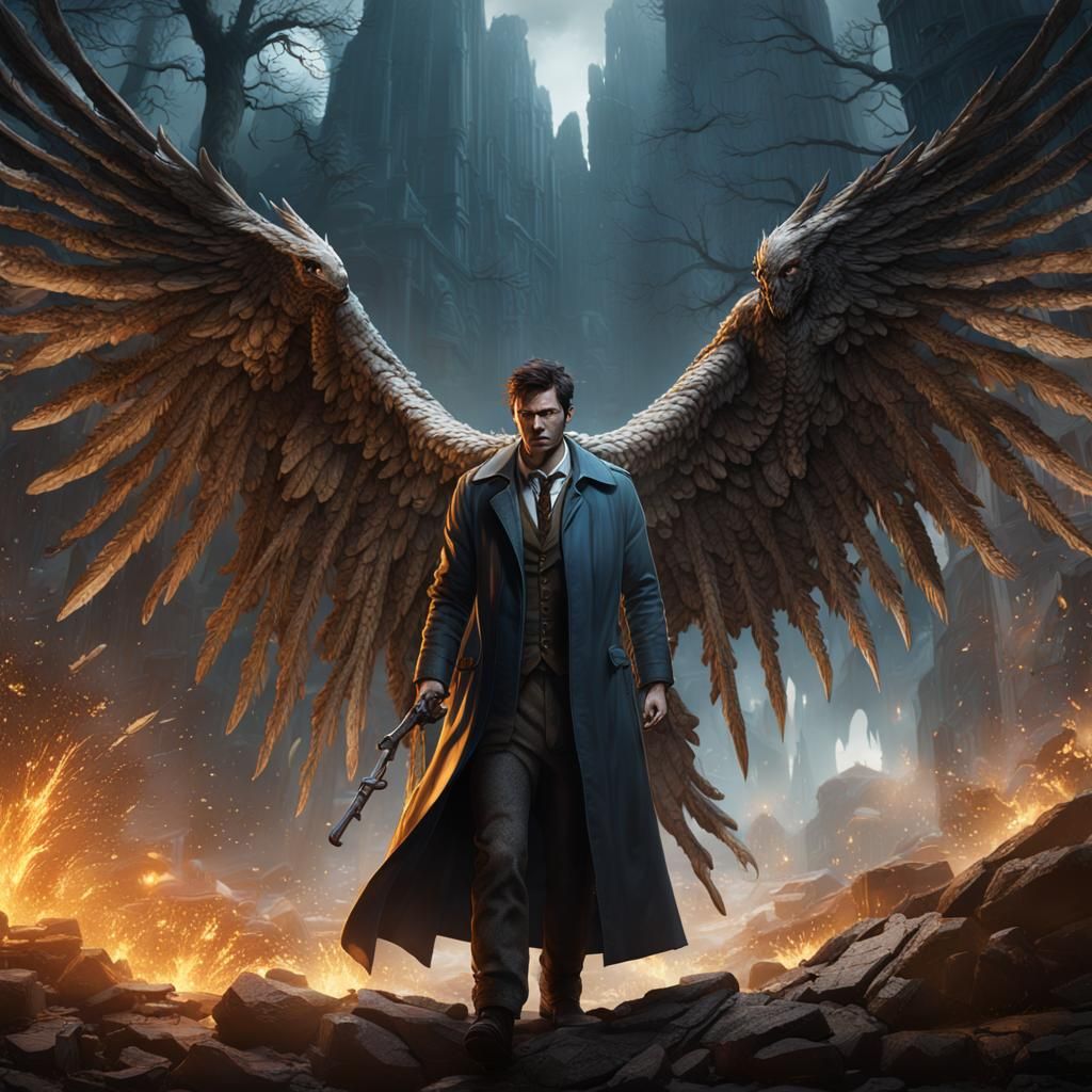 Detailed Matte Painting of Castiel in Fantasy Art Style