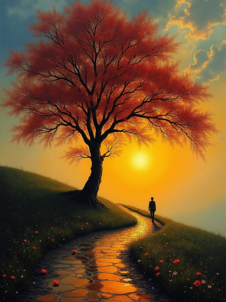 Surreal Landscape Beyond the Sun: Velvet Painting