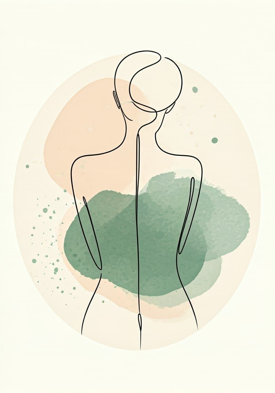 Elegant Fine Line Sketch of Woman's Back in Japandi Style