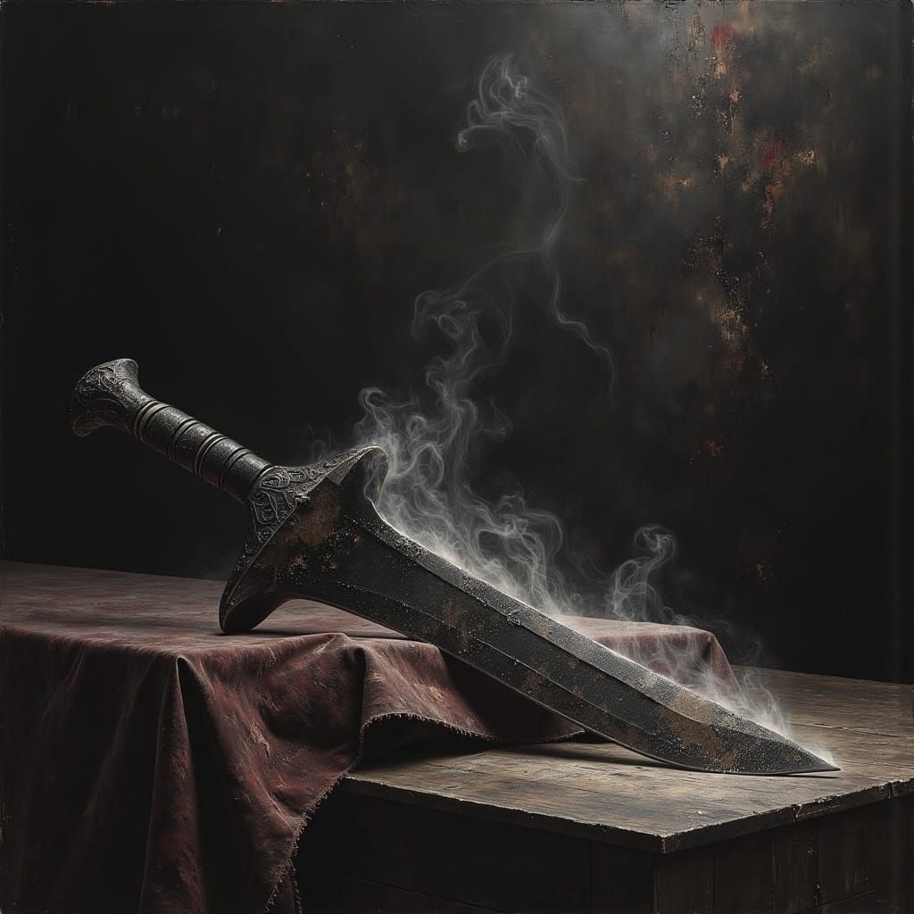 Dark Fantasy Sword in Oil Paint Style