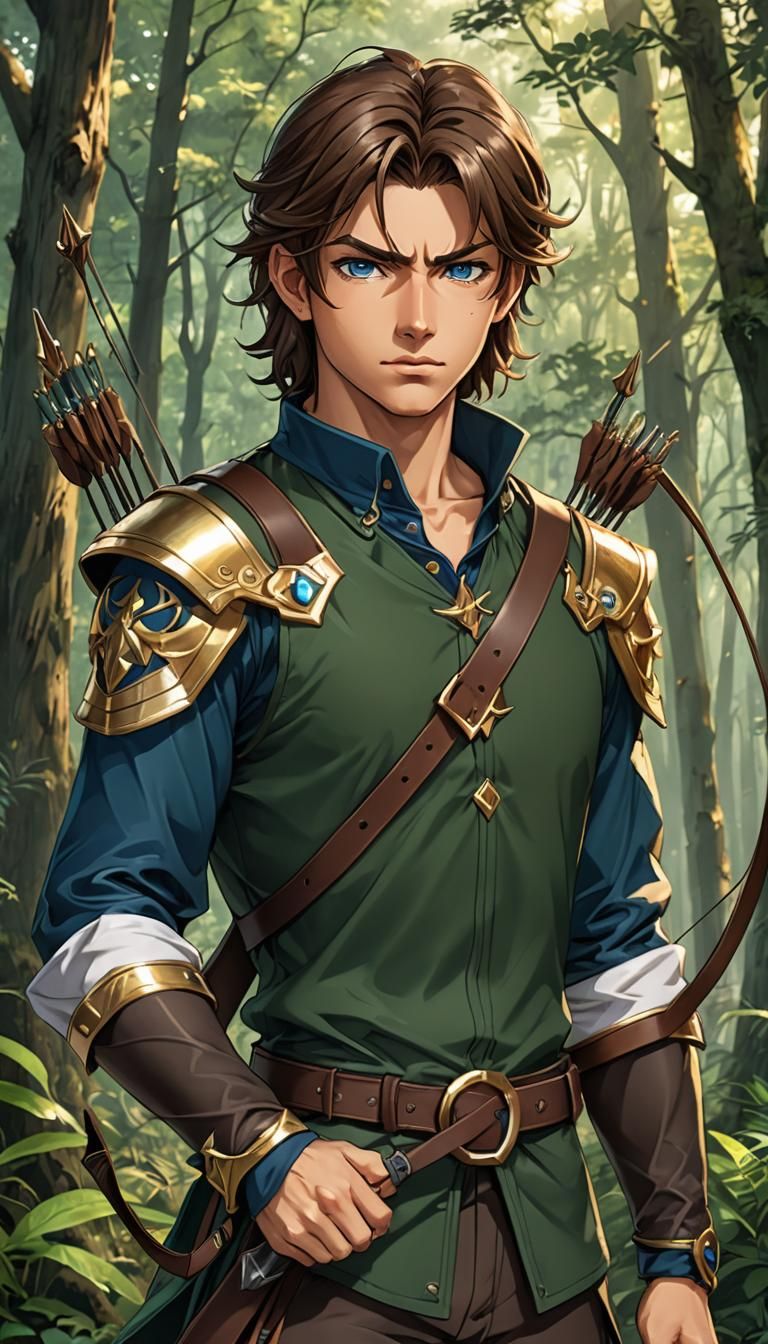 Fantasy Anime Ranger Character in Forest Setting