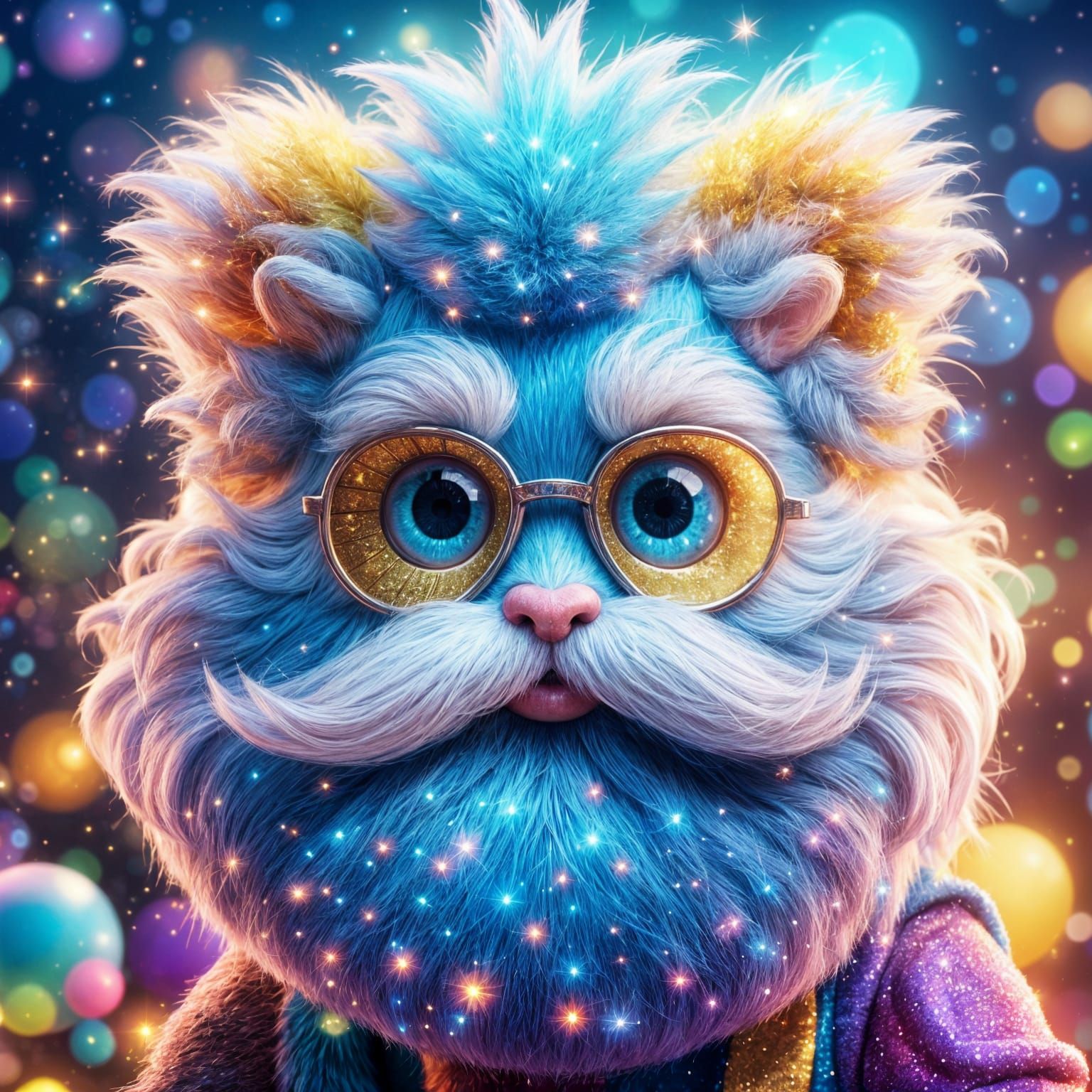 Magical Fluffy Creature with Glittery Beard