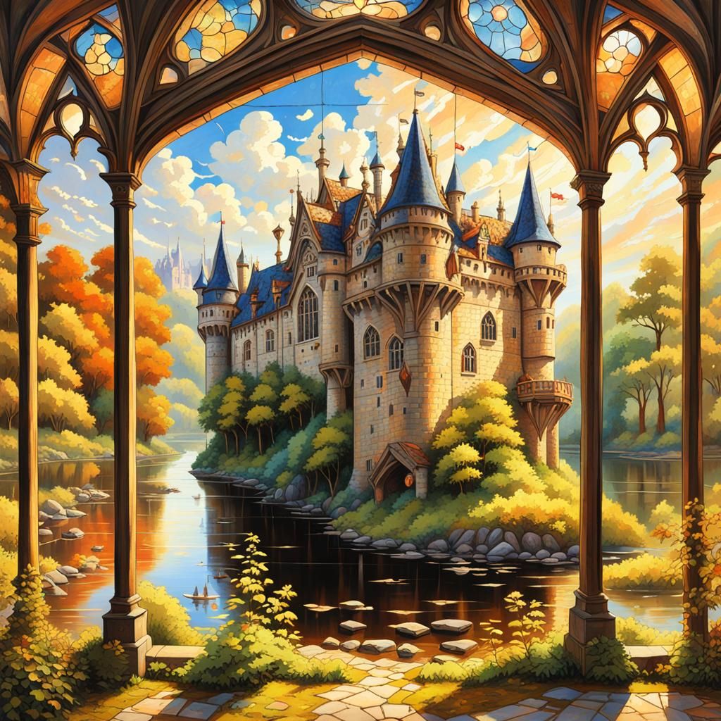 Gothic Bavarian Castle in Impressionist Style