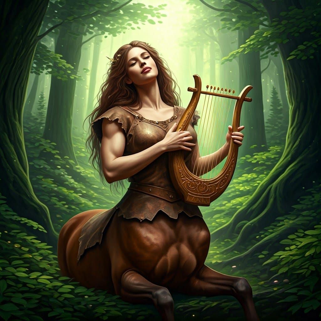 Centaur Plays Lyre in Forest, Digital Art