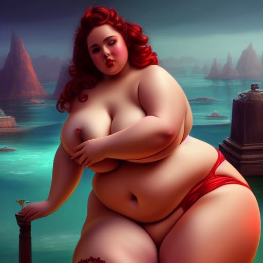 Curvy Pinup in Detailed Matte Painting Style