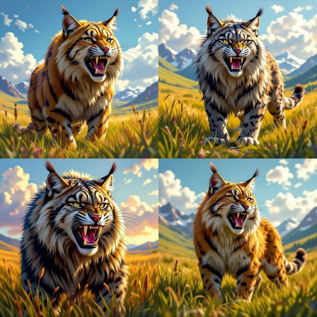 Majestic Sabre-Tooth Cat in Hyperrealistic Splash Art