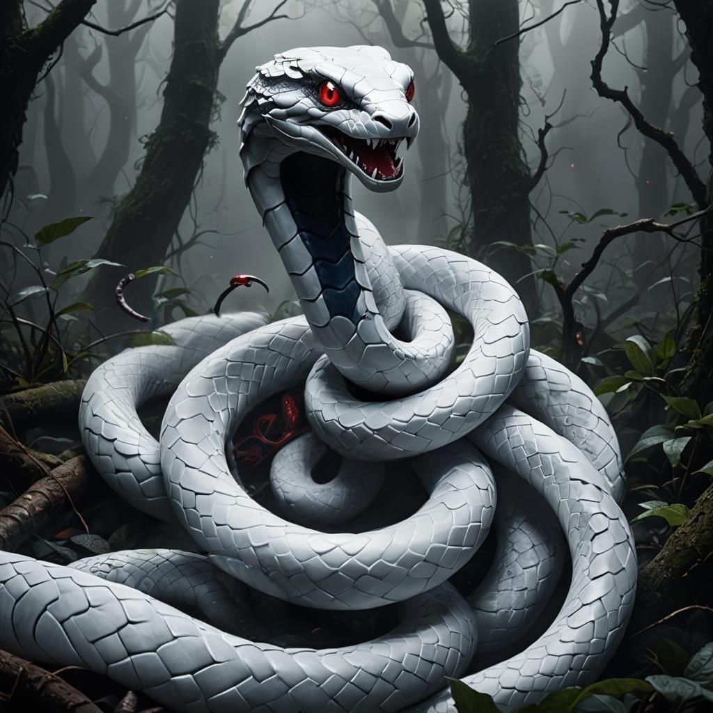 Realistic White Snake Ready to Strike: Detailed Digital Pain...