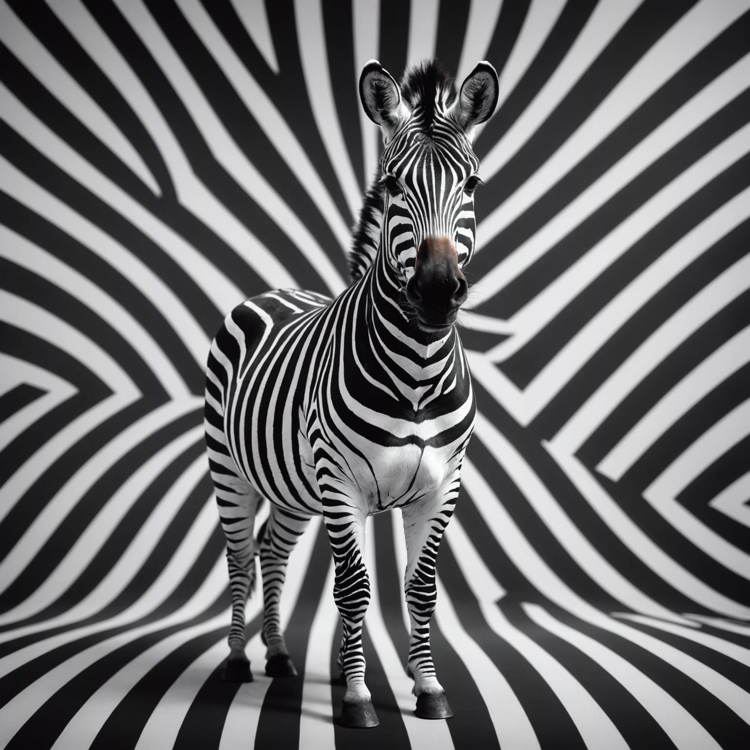 Striking Optical Illusion of Zebra Against Striped Backgroun...