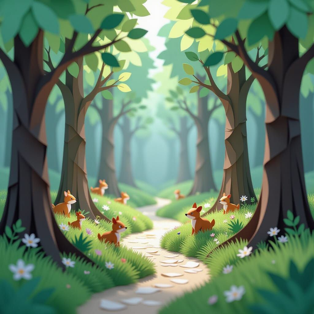 Whimsical Paper Forest with Delicate Animals