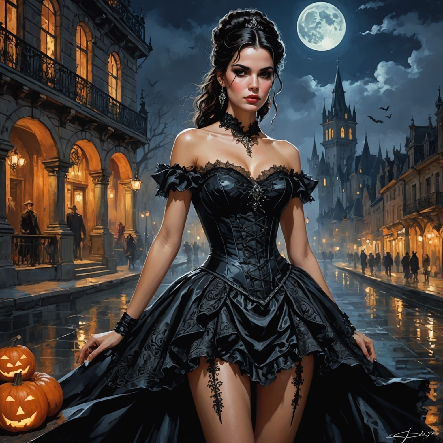 Halloween Portrait Under Fountain in Splash Art Style