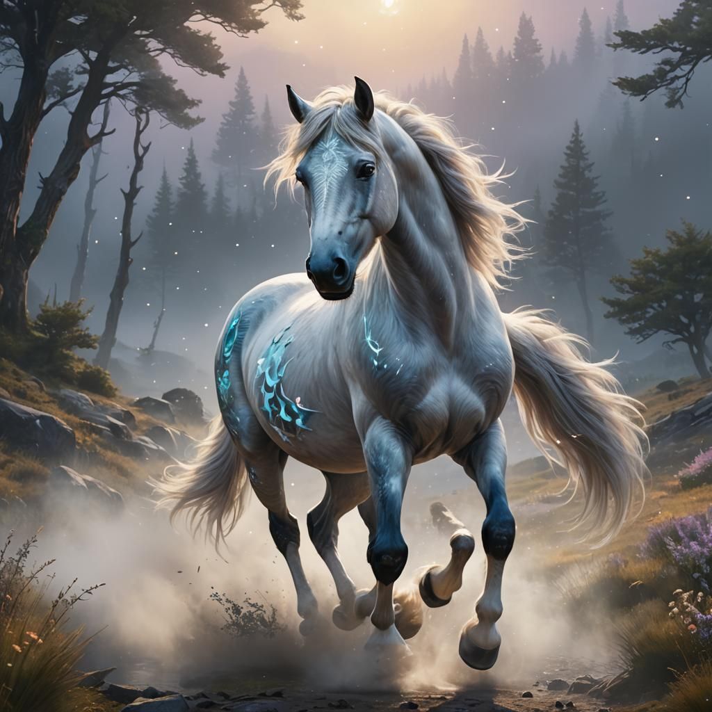 Majestic Ranyhyn Runs Through Misty Lands