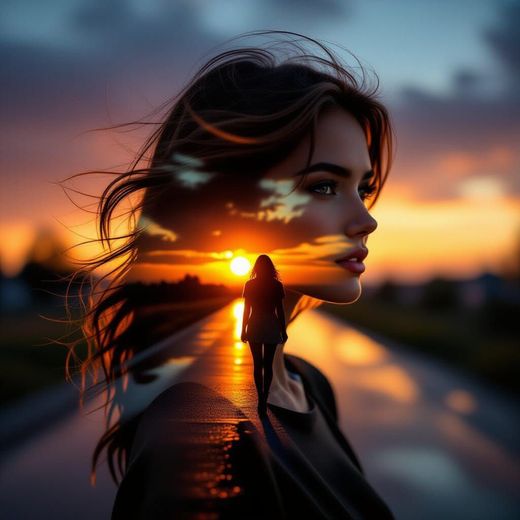 Cinematic Sunset Portrait: Woman & Boho Street Scene
