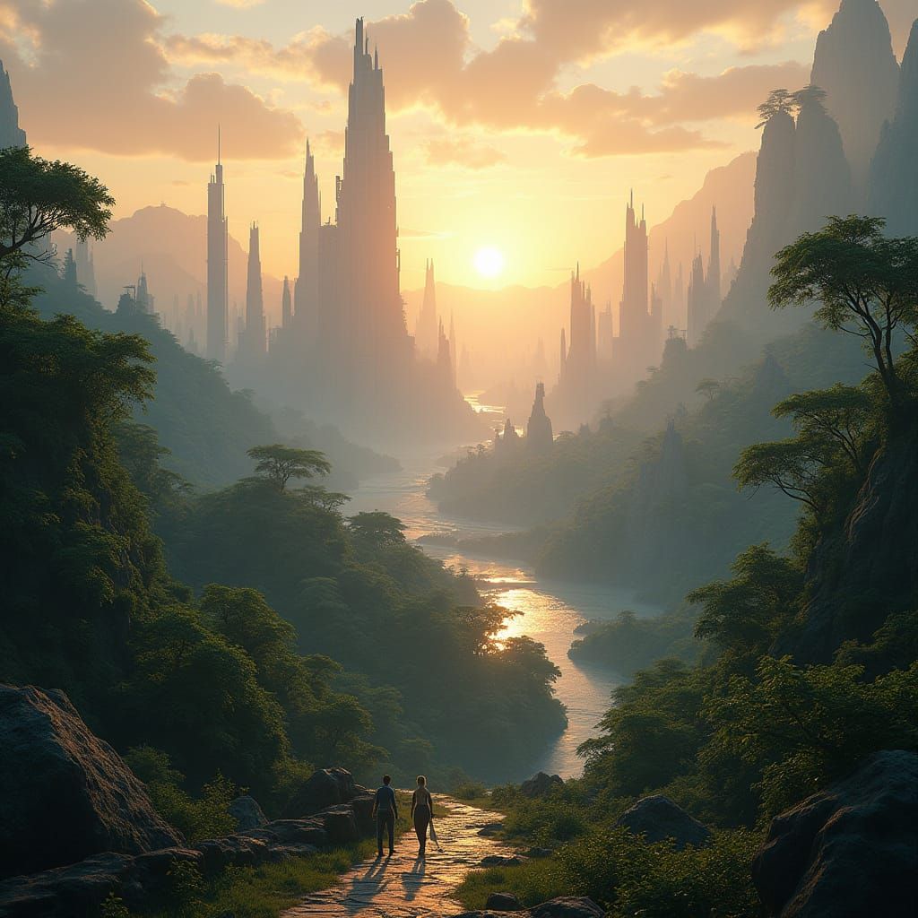 Futuristic Metropolis on Alien World, Jim Burns Style