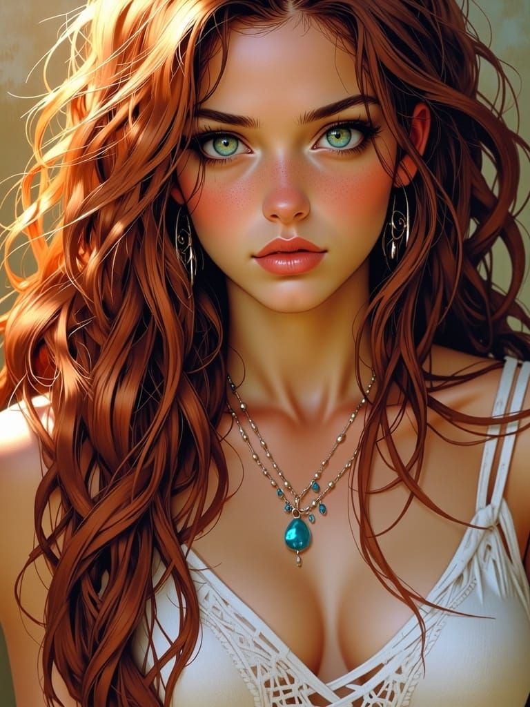 Auburn Beauty Portrait in Art Nouveau Style