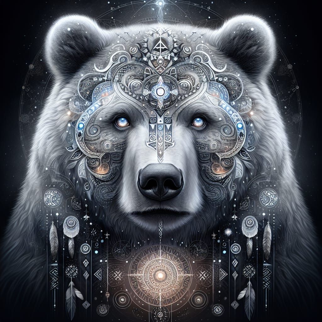 Hyper-realistic beautiful ethereal Bear with Spiritual and T...