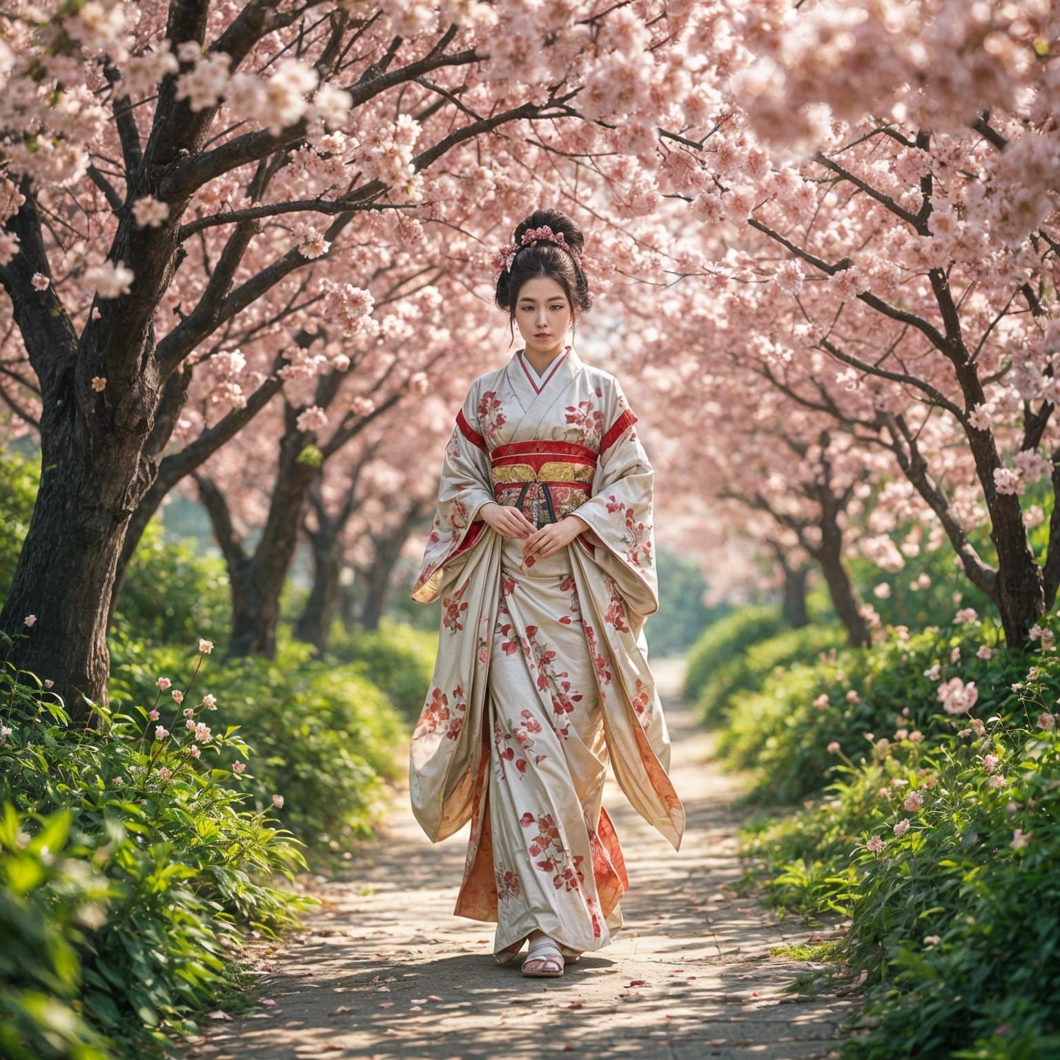 Japanese Princess in Cherry Blossom Grove: Cinematic Style