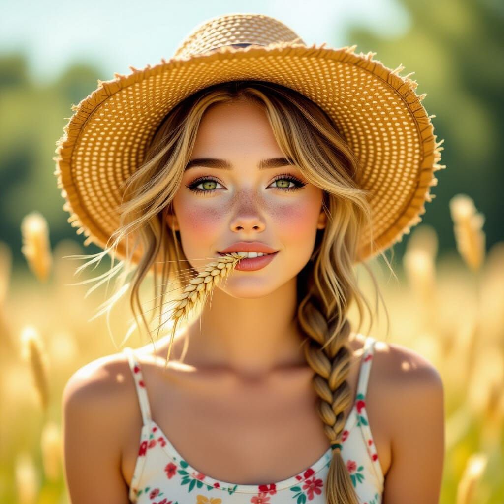 Whimsical Hillbilly Girl in Aquarelle Oil Style