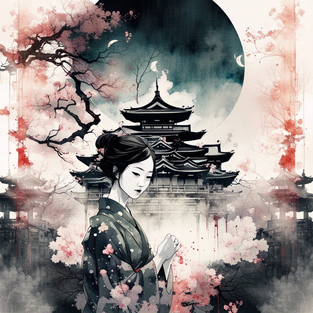 Shinigami Double Exposure Portrait with Japanese Palace