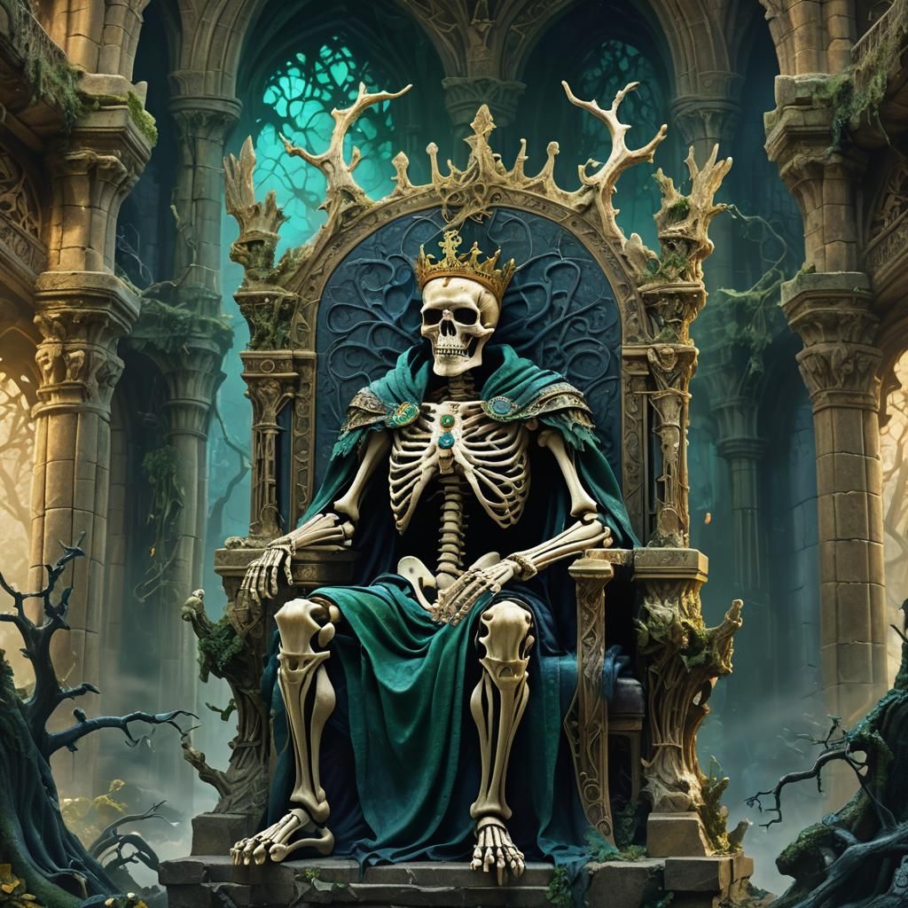 Majestic Skeleton King in Dark Fantasy Kingdom