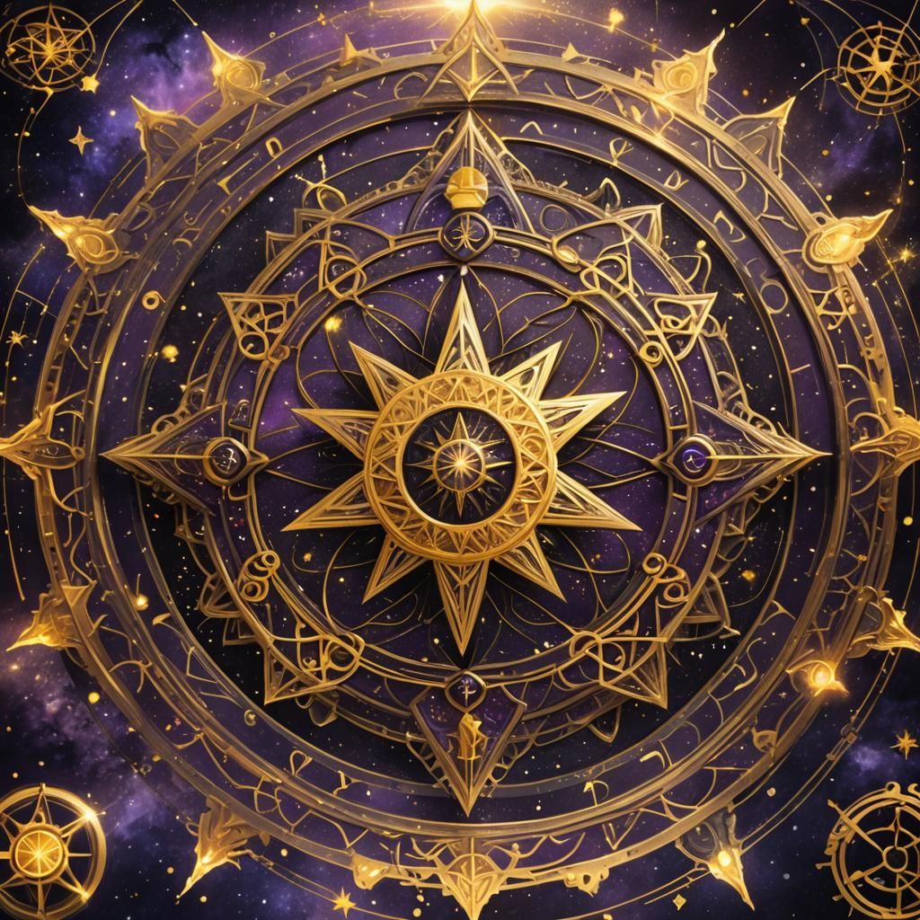 Mystic Black Star with Golden Sigils: Cosmic Energy