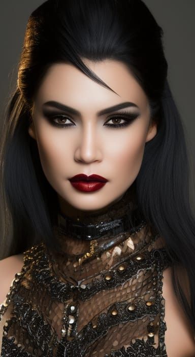 Goth Woman in Leather, Detailed Portrait