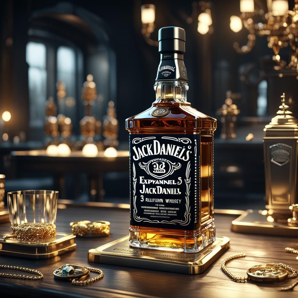 Jack Daniels Whiskey with Gold Jewelry, 3D Render