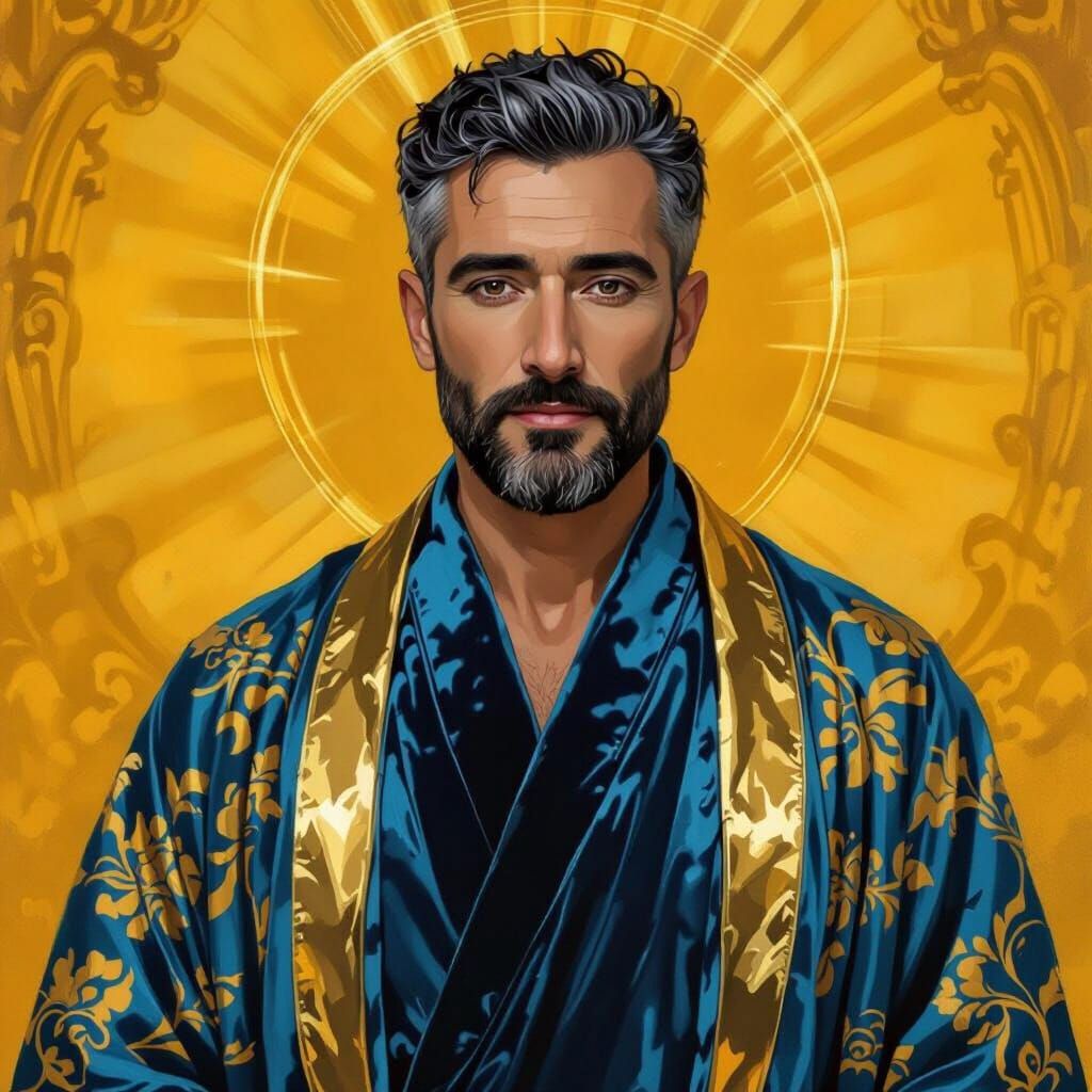 Neo-Baroque Portrait of a Silver-Haired Man with Halo