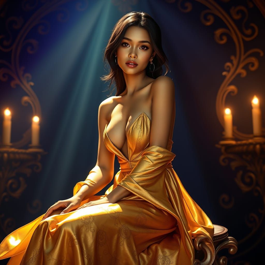 Hyperrealistic Muse in Luxurious Gold Lamé