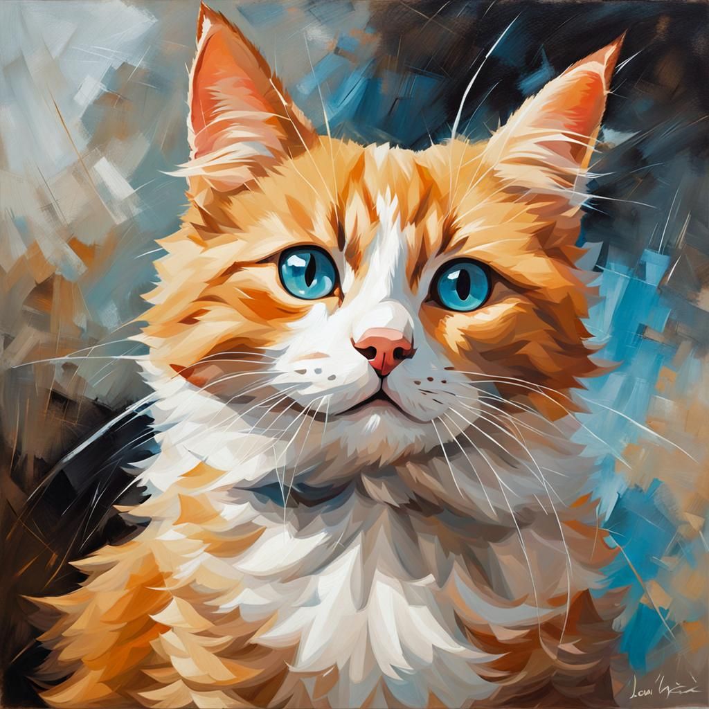 Adorable Orange Tabby Cat in Oil Painting Style