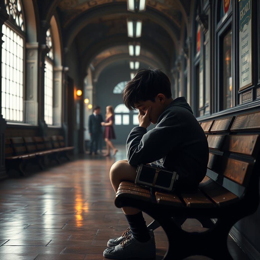 Forlorn Boy in Unrequited Love, Set in a Haunting School Env...