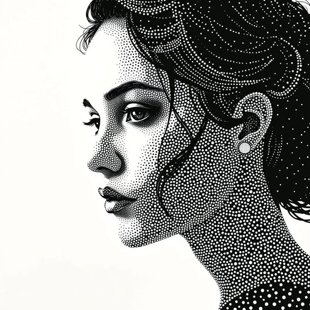 Pointillist Portrait Crafted with Dot Clusters