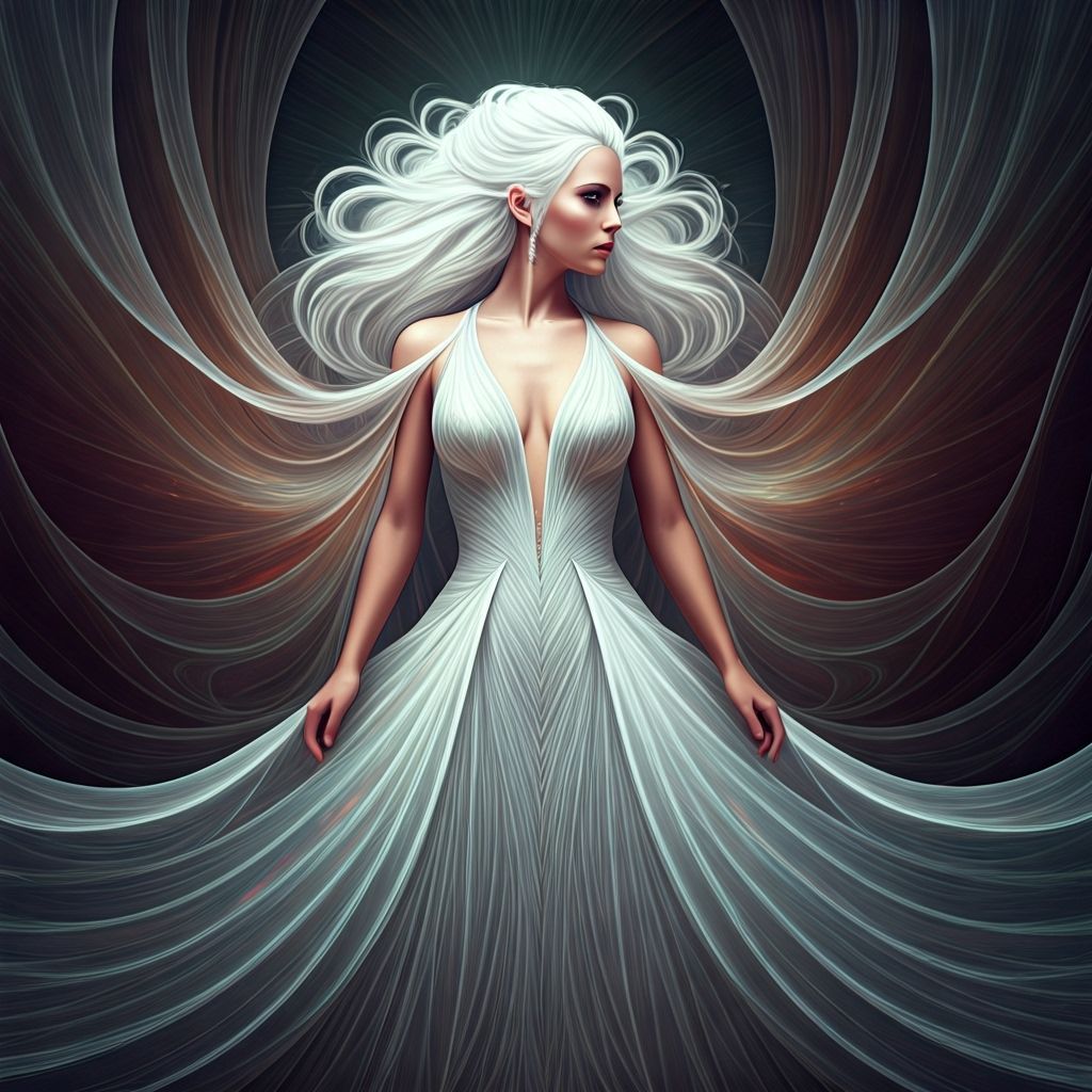 Ethereal Lady in Fractal Gown with Bioluminescent Glow