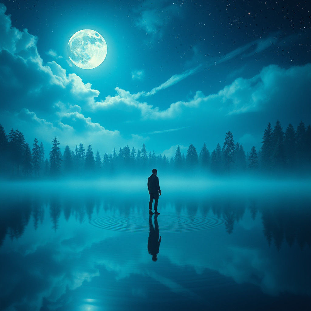 Moonlit Reflection in Enchanted Forest: Digital Art