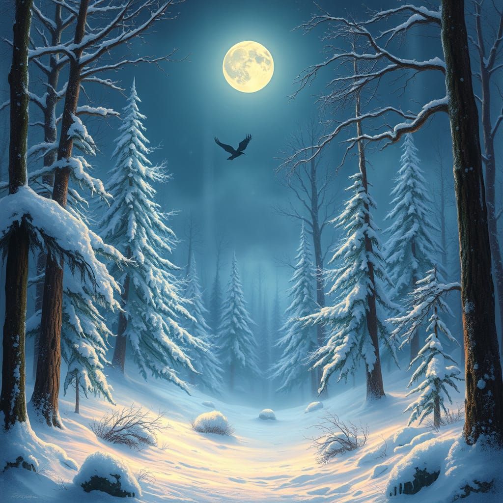 Dreamlike Winter Forest in Ethereal Watercolor Style