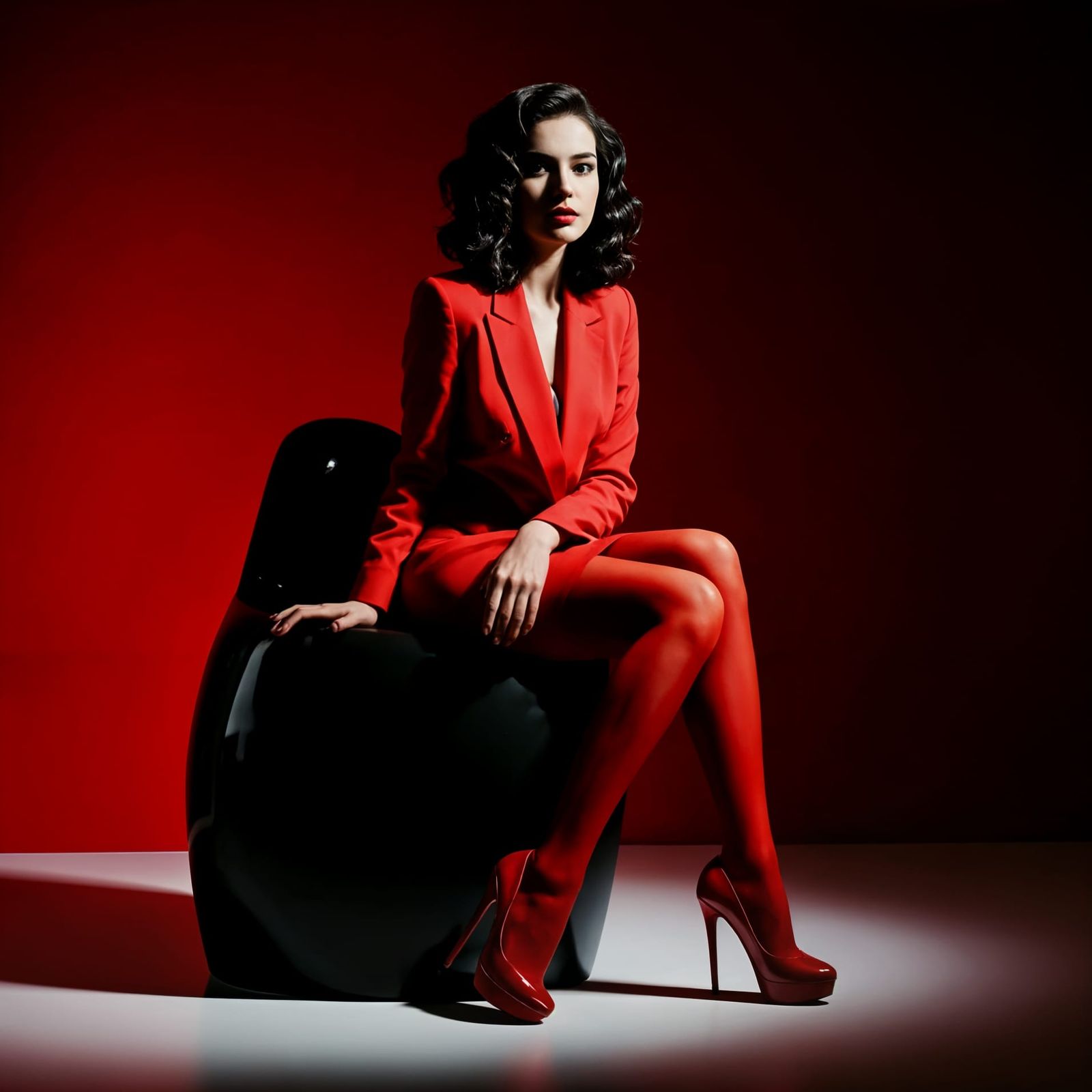 Elegant Woman in Dramatic Red Setting